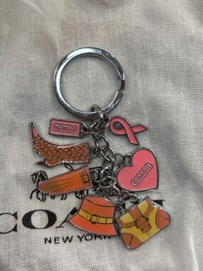 Coach Pink & Orange Enamel Charm Keychain